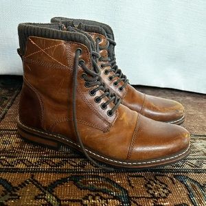 Genuine leather upper, wool collar, and a cap toe.